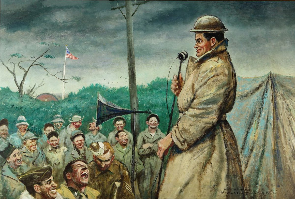 USArmyCMH's tweet photo. ARMY ART FRIDAY - HOLIDAYS
From our #ArmyArt collection, a Christmastime painting called "Bob Hope Entertaining Troops Somewhere in England" by Davis Floyd in 1943.
This is part of the "Life Collection of #WWII Art." https://t.co/Bv8KBdN6qr