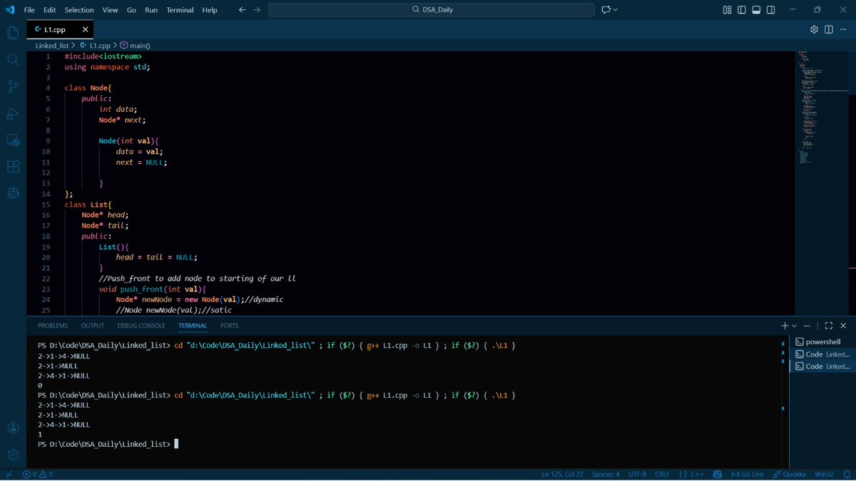 zeyron882's tweet image. Day 40 of #100DaysOfCode🚀
1. WebDev ❌
2. DSA ✅(4 hrs)
- Solve Leetcode Potd
- studied Linked List and solved some 
    problems on them
- Gave my first codeforces contest, 
    manage to solve only one question 

#connect #dsa #leetcode #WebDevelopment #BuildInPublic