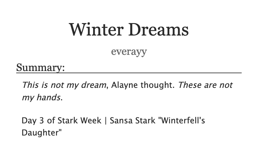 everayy's tweet photo. alayne stone dreams another girl's dream #asoiaf #starkweek โ https://t.co/WQOOdU6Zp9 https://t.co/A5Tklxdwfp