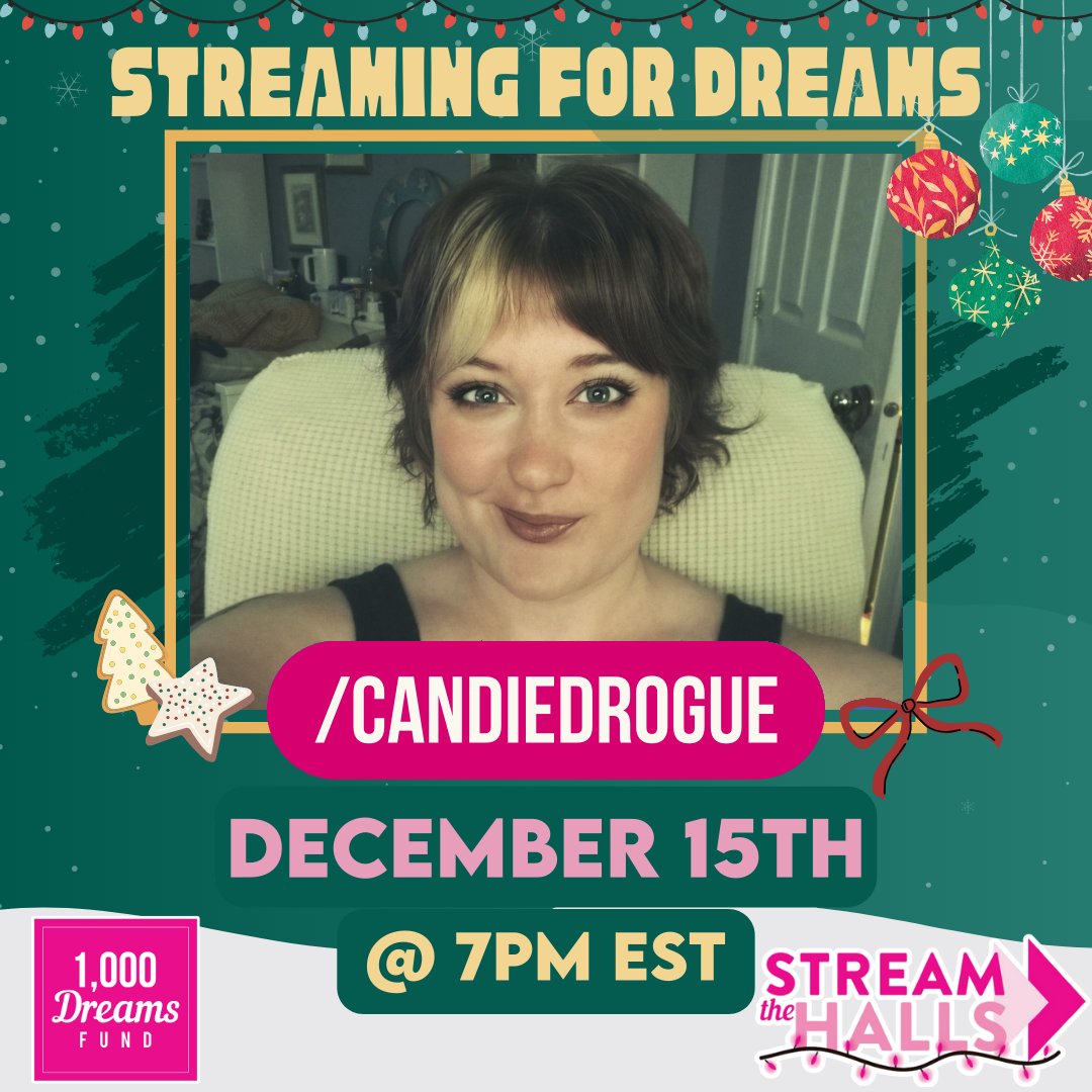 MONDAY DECEMBER 15TH I will be going live as part of the #1000DreamsFund #StreamtheHalls raid train! We will be raising funds to support women in their content creation journeys all while caroling and decorating the night away. Catch me live at 7pm ET to join in on the train!