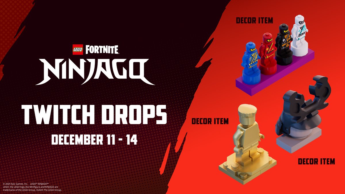 Watch your favorite streamers in the LEGO Fortnite Twitch Directory and earn these sweet NINJAGO themed Decor Items!