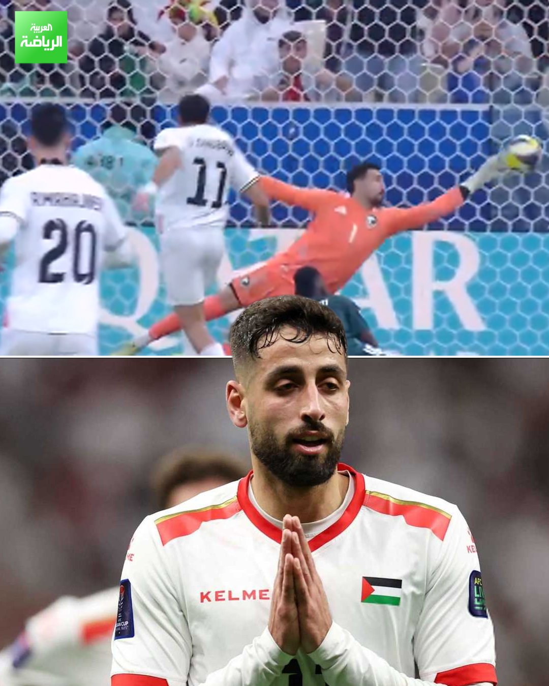 عدي الدباغ يسجل هدف التعادل لمنتخب فلسطين. فلسطين 1 (الدباغ) السعودية 1 (البريكان). ربع نهائي كأس العرب. لوسيل 