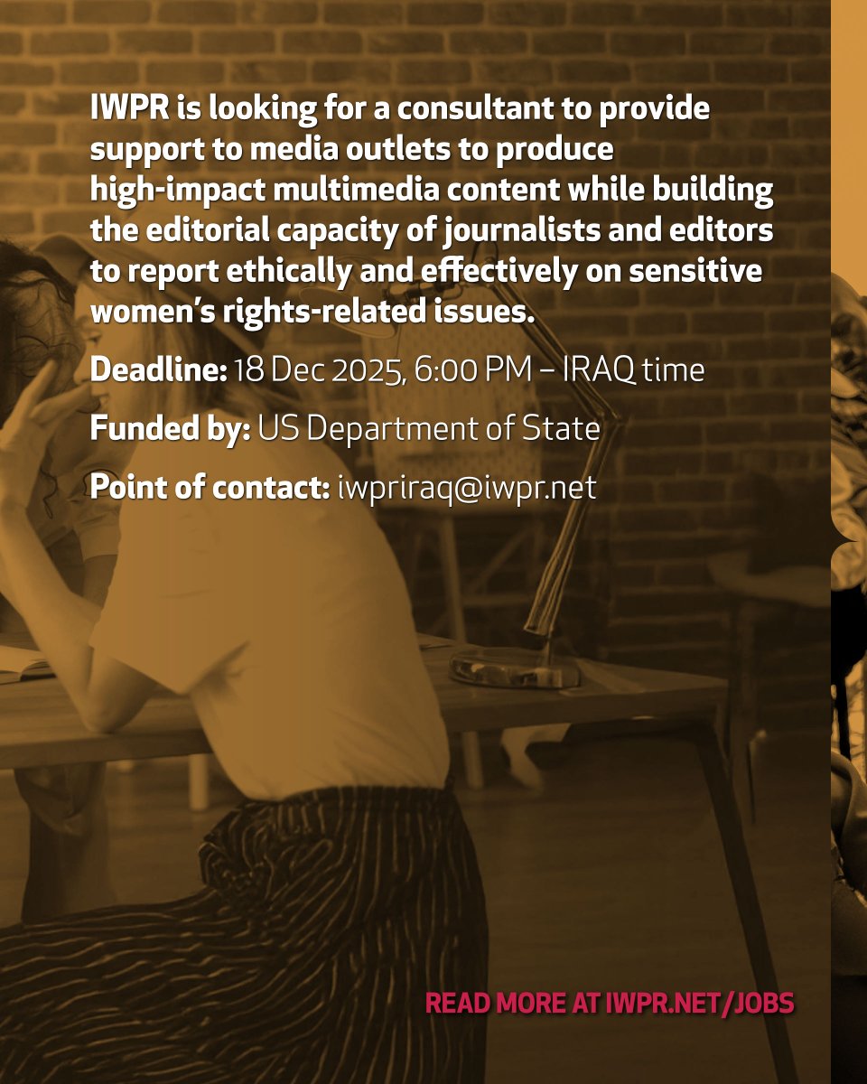 IWPR's tweet image. IWPR Opportunities: Request for Quotations – Editorial/Women’s Rights and Protection Expert, Iraq – learn more at: iwpr.net/engage/opportu…
#RFQ #editorial #womensrights