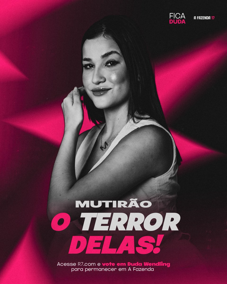 🪽 MUTIRÃO O TERROR DELAS INICIADO 🪽

🗳️ A cada 10 votos mandem um emoji ou uma palavra nesse tweet.

🎯 META: MIL COMENTÁRIOS. 

⏰ ENCERRA ÀS 17h.

🚨 O voto é pra FICAR, votem na DUDA!

🔗 LINK: record.r7.com/a-fazenda/a-fa…

#FicaDuda #AFazenda17