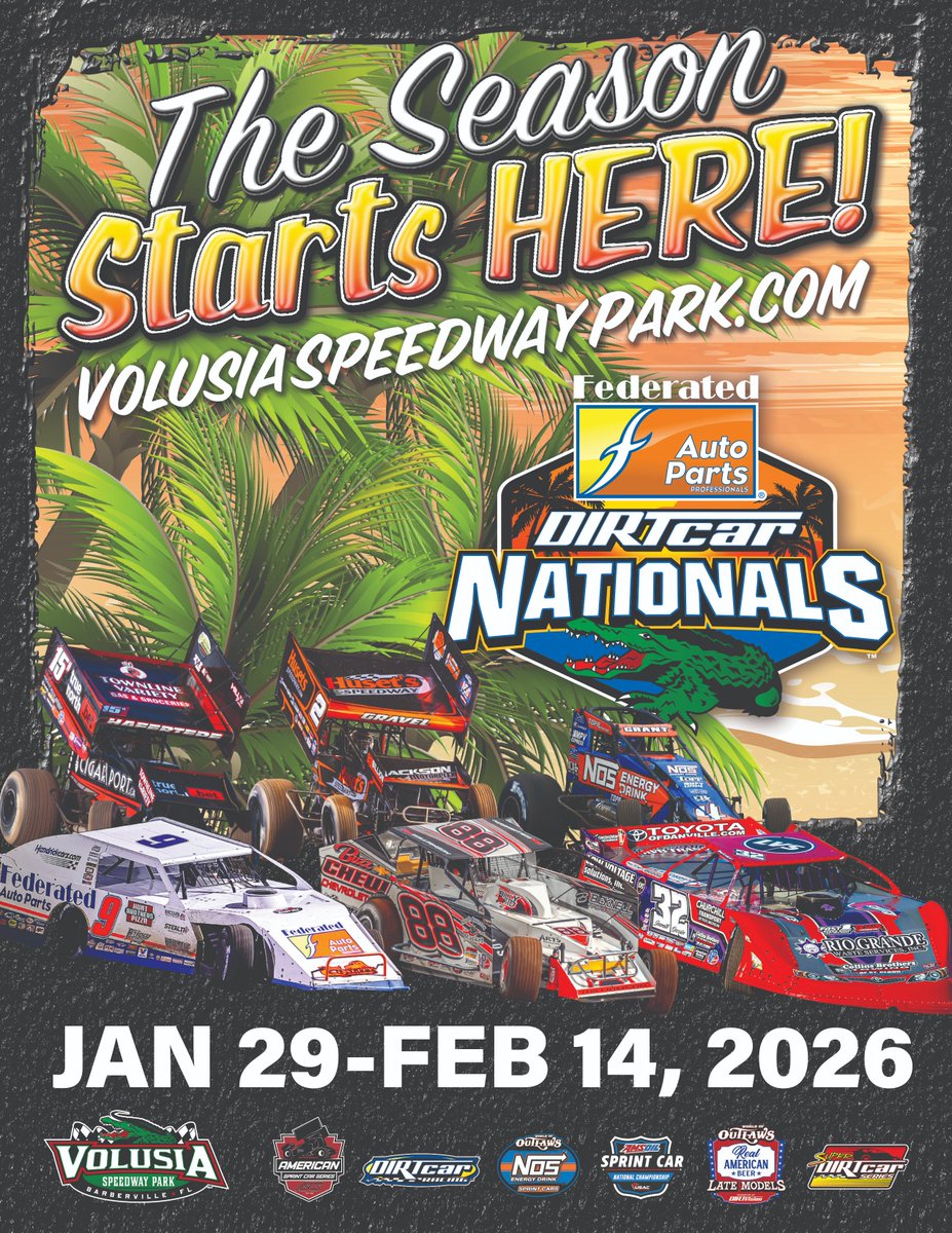 DIRTcarNats's tweet photo. Get your 🎟️ today: https://t.co/zm7MUIjvzk

In less than 50 days...

@ASCSRacing
+
@DIRTcarRacing
+
@WorldofOutlaws
+
@WoOLateModels
+
@SuperDIRTcar
+
@USACNation

Three weeks of fun in the "Sunshine State," Jan. 29-Feb. 14. https://t.co/Ux4Jg998ey