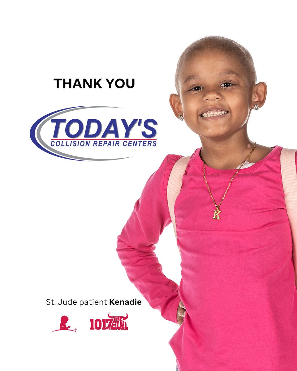 Special thanks to our friends over at <a href="/todayscollision/">Today's Collision</a>  for being a huge supporter of the <a href="/StJude/">St. Jude</a> mission. Together with St. Jude, we won’t stop until no child dies from cancer ❤️

☎️ 1-800-795-1800⁠
📲 Text "BULL" to 55855⁠
🔗 thebull1017.com/give
⁠
#CountryCares