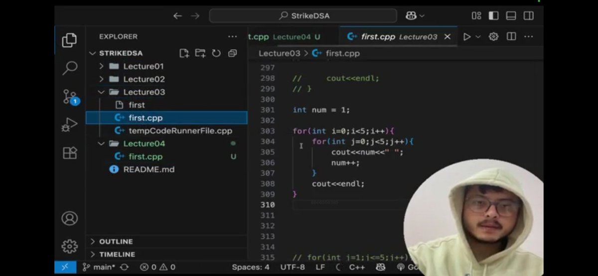 ____SHASHI___'s tweet image. 🔥 DSA Journey – Day 4

Completed my 4th lecture of DSA in C++ with @rohit_negi9 sir at @CoderArmy.
Today’s session was all about diving deeper into pattern printing — exploring logic building, nested loops, etc...

#Strike #CoderArmy #DSA #Rohitnegi #Consistency #C++