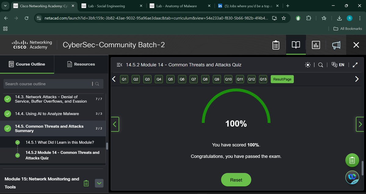 d_pcode's tweet image. I just finished modules 13 and 14 of the Cisco CyberOps Associate course. Covered attacker profiles, common tools, threat vectors, malware types, social engineering, reconnaissance, DDoS, MITM, and core analysis skills for detecting signs of compromise. 
@OnijeC @cyberjeremiah