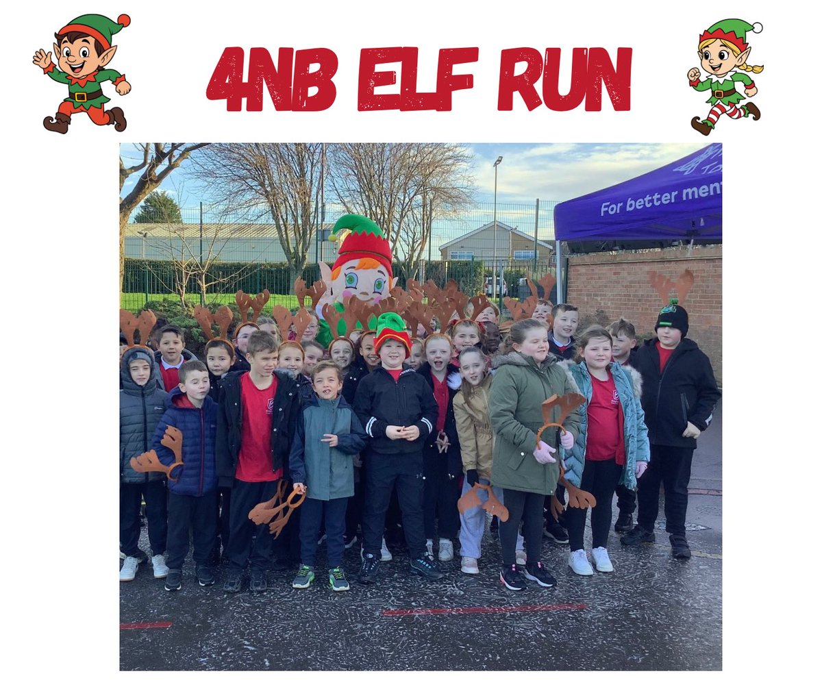 BroughamPrimary's tweet photo. 🎄 During our Mental Elf Fun Run, Year 4 sprinted in style with reindeer antlers and festive cheer! Buddy the Elf brought the giggles as they ran for mental health 💚. ❄️ Snowy celebration topped it off! Thanks @TeessideMind! #ElfRun #FestiveMagic @AdAstraTrust https://t.co/8ovKAx76LP