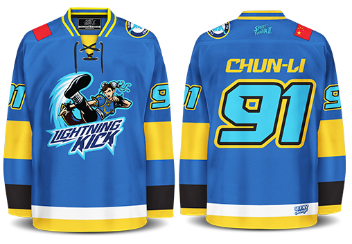 StreetFighter's tweet photo. [NEW] Handmade embroidered Lightning Kick/Chun-Li jersey by @GeekyJerseys now available.  

Only 100 have been made! Get yours at 🔽
https://t.co/zpDf2JCQ2l https://t.co/DG5zndxwTj