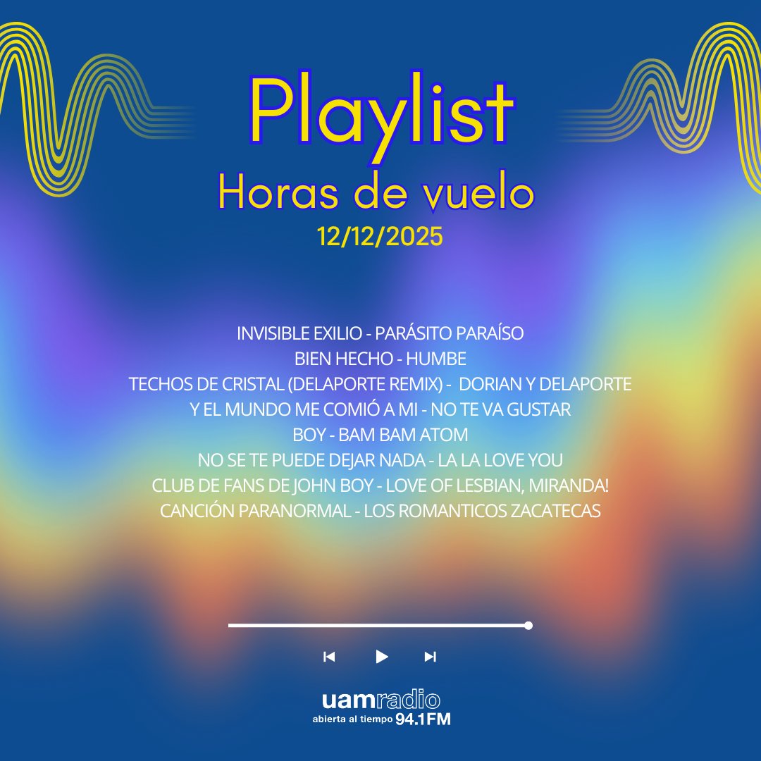 📻🎶 ¿Te gustó la música que sonó hoy de 5:00 a 6:00 p.m.
✈️ Te compartimos la lista de las rolitas... 
.
#UAM #SoyUAM  #Música