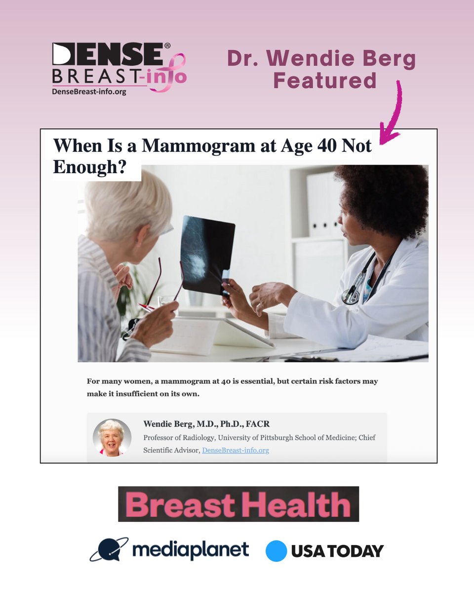 <a href="/DrWendieBerg/">DrWendieBerg</a> explores when a standard mammogram at 40 isn't enough in her article for <a href="/MediaplanetUSA/">Mediaplanet USA</a>'s #BreastHealth campaign in <a href="/USATODAY/">USA TODAY</a>.

Over 20% of women in their 40s need supplemental screening like MRI.  ow.ly/RvzB50XHAsV

#DenseBreasts  #BreastCancerAwareness