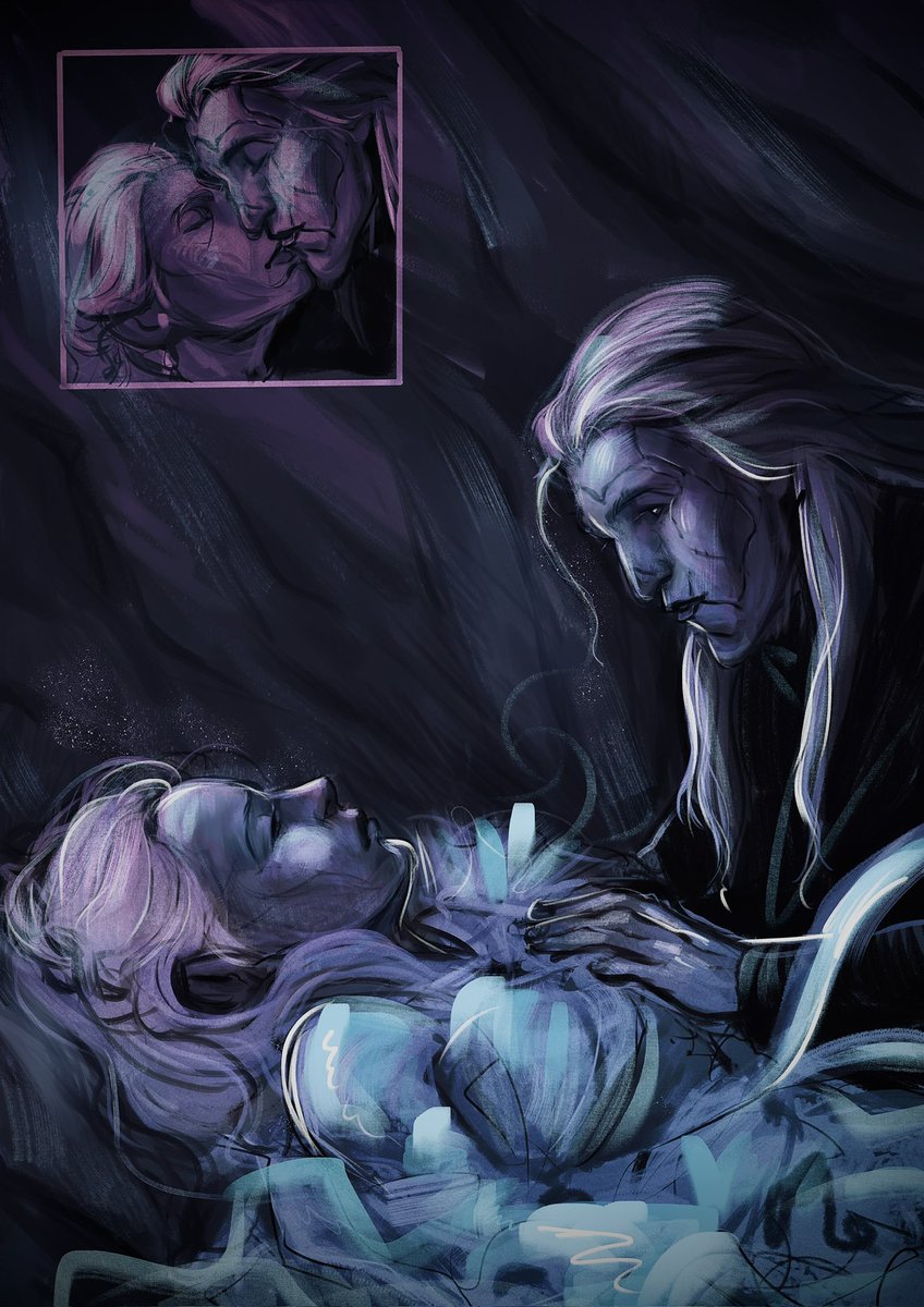 helaena and aemond targaryen as elizabeth and frankenstein’s creature 🍁 

“my place was never in this world. i sought and longed for something i could not quite name. but in you, i found it.”

a #helaemond commission
art by <a href="/GoldenPlantain/">LiR||Commissions open</a> ✨