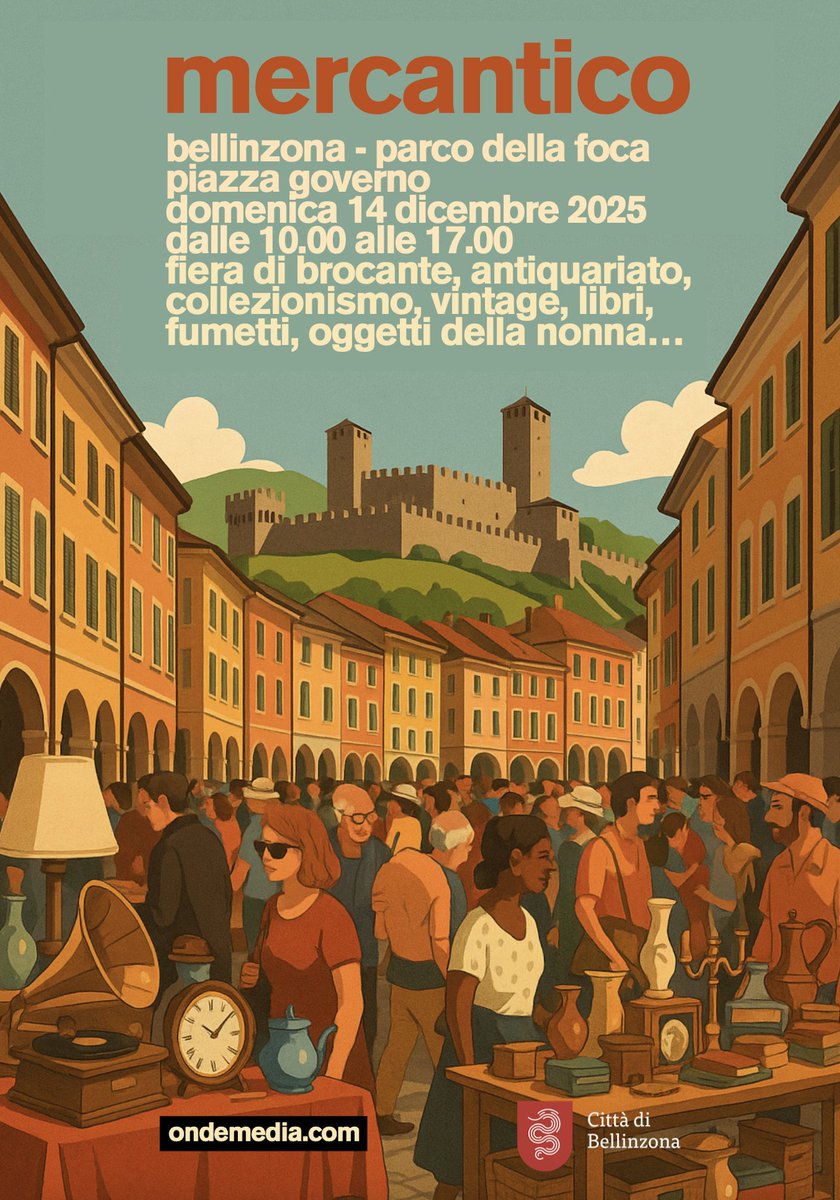 ondemedia's tweet photo. A grande richiesta da parte di espositori appassionati ed estimatori il #Mercantico (storico appuntamento di brocante antiquariato e collezionismo ideato da #Ondemedia) tornerà con le sue variopinte bancarelle ad animare il centro storico della Capitale domenica 14 dicembre 2025. https://t.co/XoWyCUa0G1