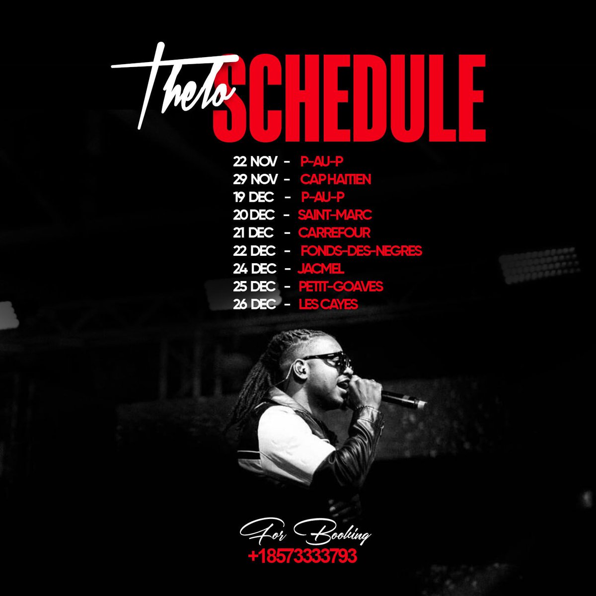 Bon n pa renmen tandem poukisa n sispèk 
M pa wè pouki nap tann poum satisfèn.
-. Thelo 

#Schedule