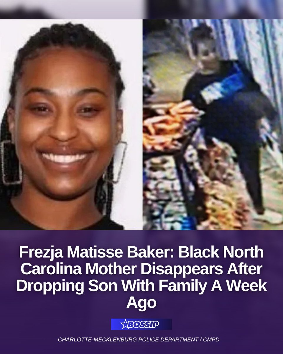 Bossip's tweet photo. According to PEOPLE, a Black 31-year-old North Carolina mother named Frezja Matisse Baker has been missing for a week. https://t.co/z36OevNSbL

More on #BOSSIP.com https://t.co/h7tRpyuvL5