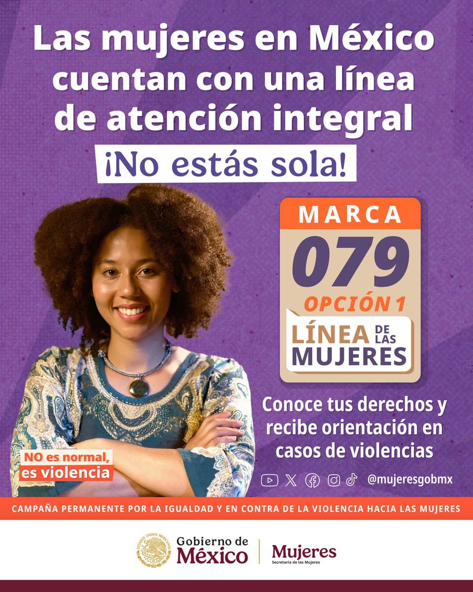 📢 ¡Atención, mujer #Trabajadora! 
La #LFT prohíbe que personas trabajadoras o empleadoras realicen, permitan o toleren actos de acoso, hostigamiento o cualquier otra forma de violencia en el centro de trabajo.  

¡No esperes, denuncia ahora! Llama al 📞079.