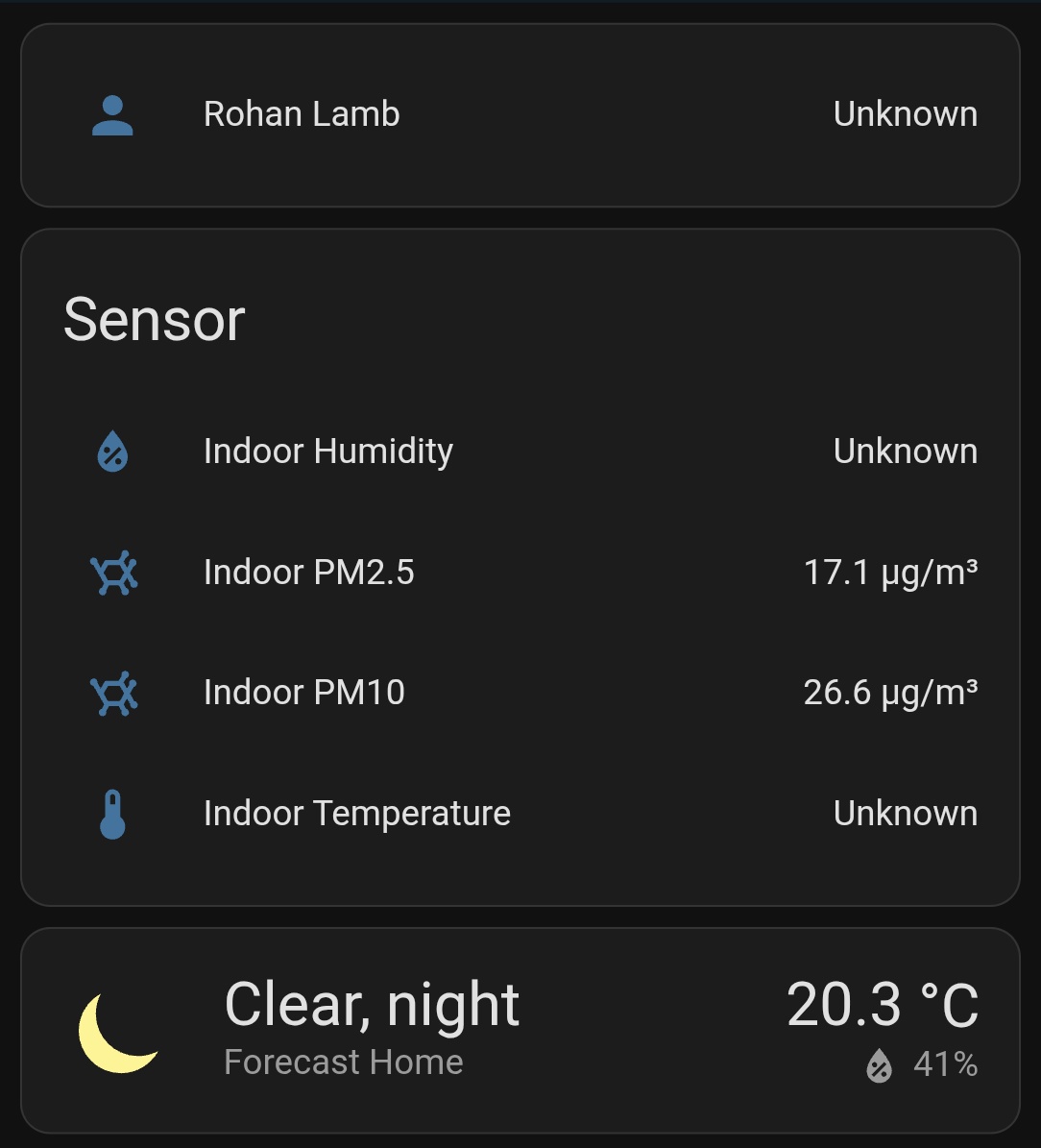 lambrohan's tweet photo. Building a house env monitoring system 

Raspberry Pi
Nova PM sensor (AQI)
DHT 22 (Temp &amp; Humidity)

All data is published to MQTT which will be used by the home assistant server https://t.co/duX3vutyQL
