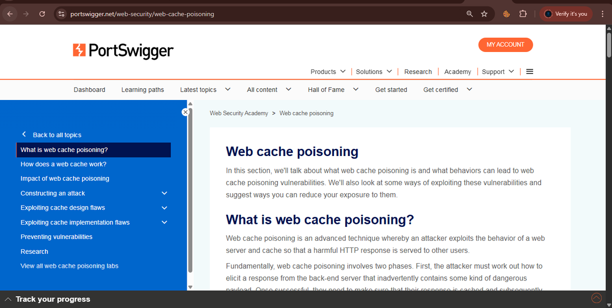 ethivolt's tweet photo. Day 23/30 – Web Cache Poisoning conquered on @PortSwigger! Exploited unkeyed params, fat GETs, and dynamic content to persist vulns across 1 lab. Takeaway: One poisoned response can hit every user – cache keys are your friend! #WebSecurity #CachePoisoning #PortSwiggerAcademy https://t.co/aksC1yt2Gs