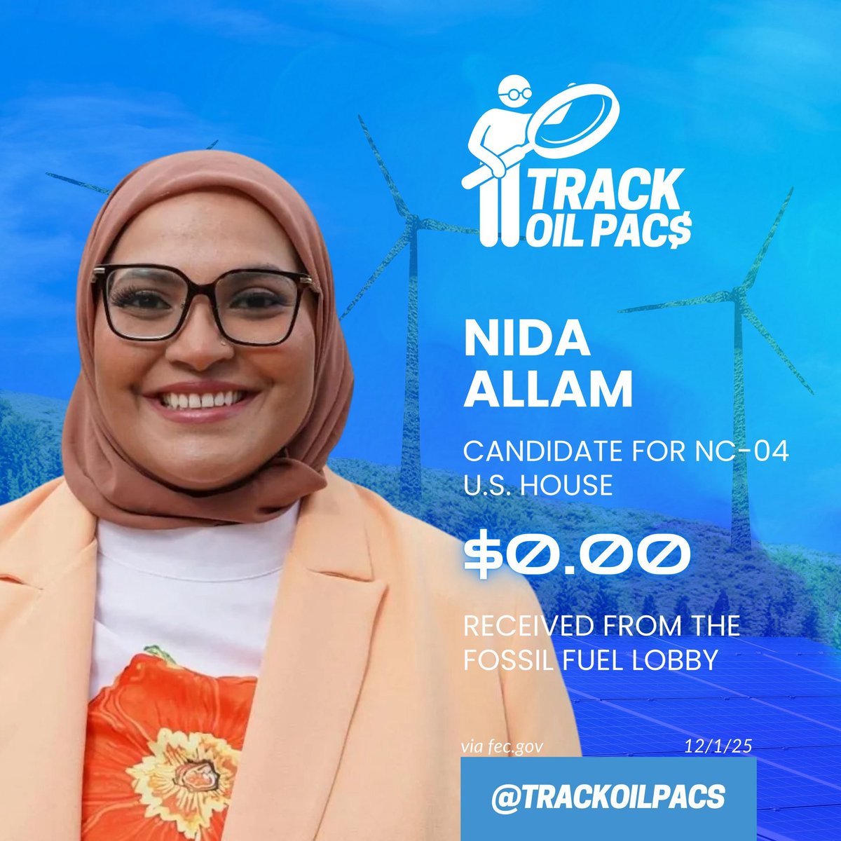 🌞 It's a beautiful day in North Carolina! 

Nida Allam is running for Congress in #NC04 and she's not taking a penny from AIPAC and the Israel lobby OR big oil and the fossil fuel lobby!