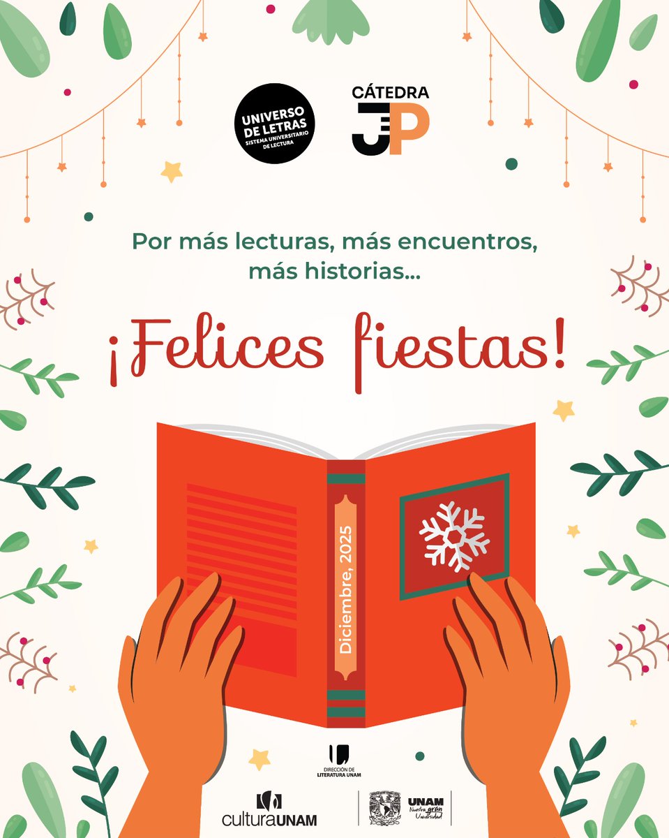 🌟 Desde la Cátedra de Fomento a la Lectura José Emilio Pacheco y el Sistema Universitario de Lectura Universo de Letras les enviamos un abrazo enorme y nuestros mejores deseos… ¡Felices fiestas! ✨🎄

⭐️ #AquíTúCuentas… por muchas más historias que nos unan en 2026.
