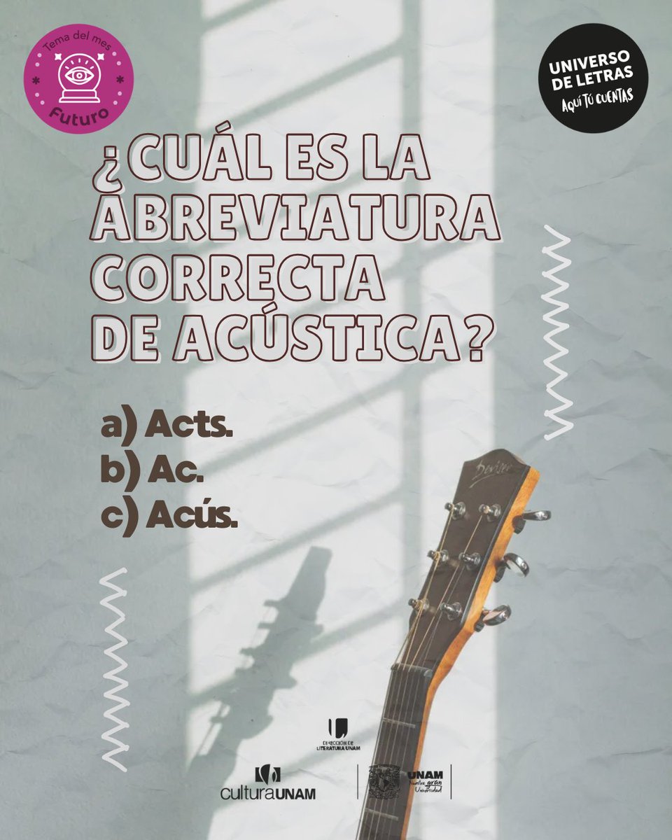 ¿Cómo se abrevias ACÚSTICA?

#AquíTúCuentas