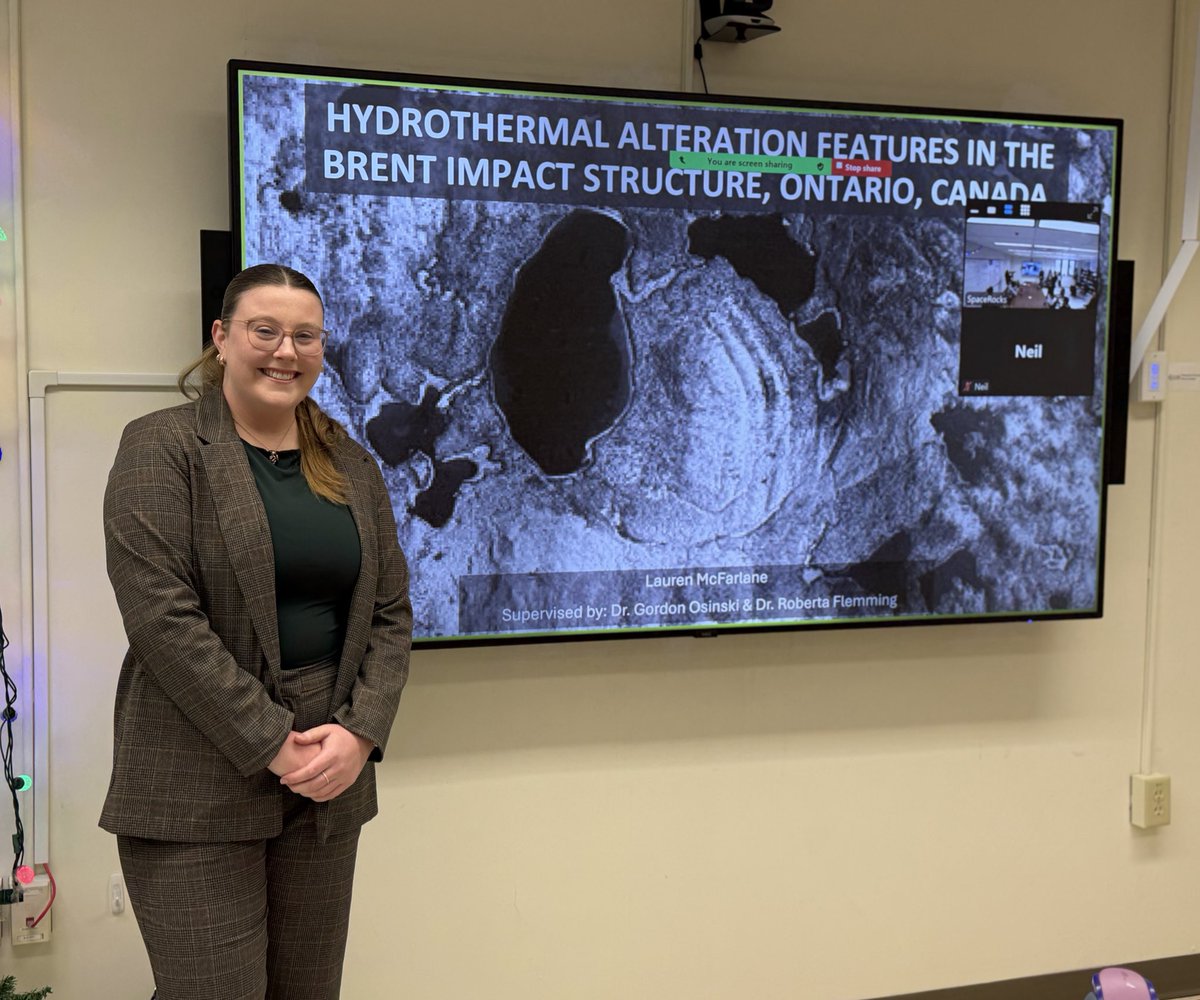 drcrater's tweet photo. Huge congratulations to my MSc student Lauren McFarlane (co-supervised with Roberta Flemming) who successfully defended her thesis today on hydrothermal alteration of the Brent Crater 🇨🇦

@westernuEarth @westernuSpace @uwogradclub @westernuScience https://t.co/JkjmQxUWpt