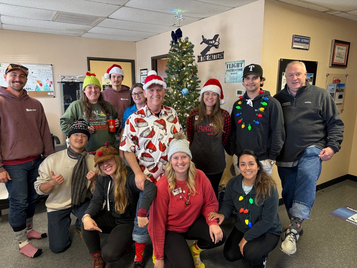 InThePattern1's tweet photo. 🎄 Christmas Accessory Day at ITP!
Our team showed up in full festive spirit today, rocking their best holiday accessories and making the hangar a little brighter. They absolutely nailed it! ✨

#FestiveFlying #InThePattern #HolidaySpirit #TeamITP https://t.co/46Z8l8h4h0