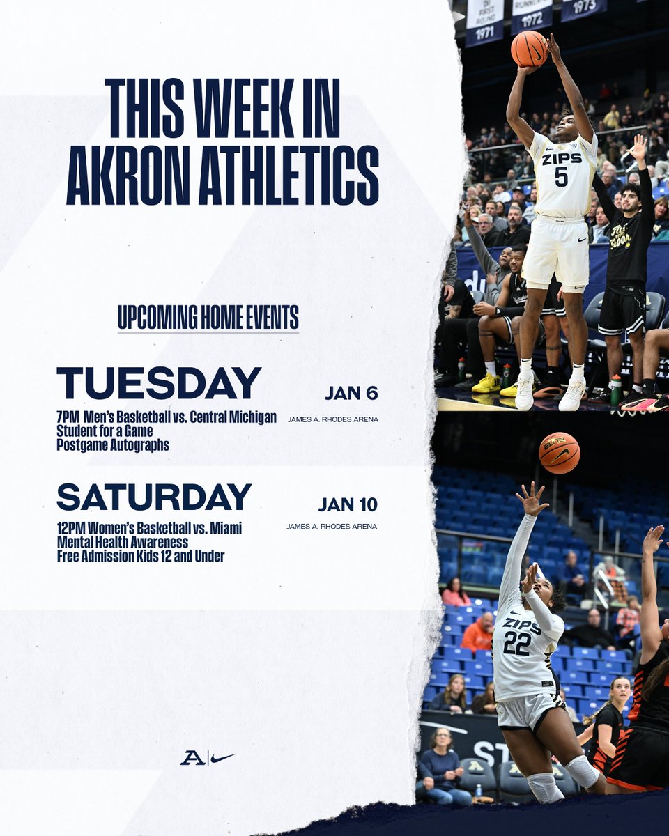 AkronZips's tweet image. This Week in Akron Athletics! 🦘

Jan. 6th @ZipsMBB 🏀
Jan. 10th @ZipsWBB 🏀

🎟️: loom.ly/TADzUb4

#GoZips 🦘| #MakeTheClimb
