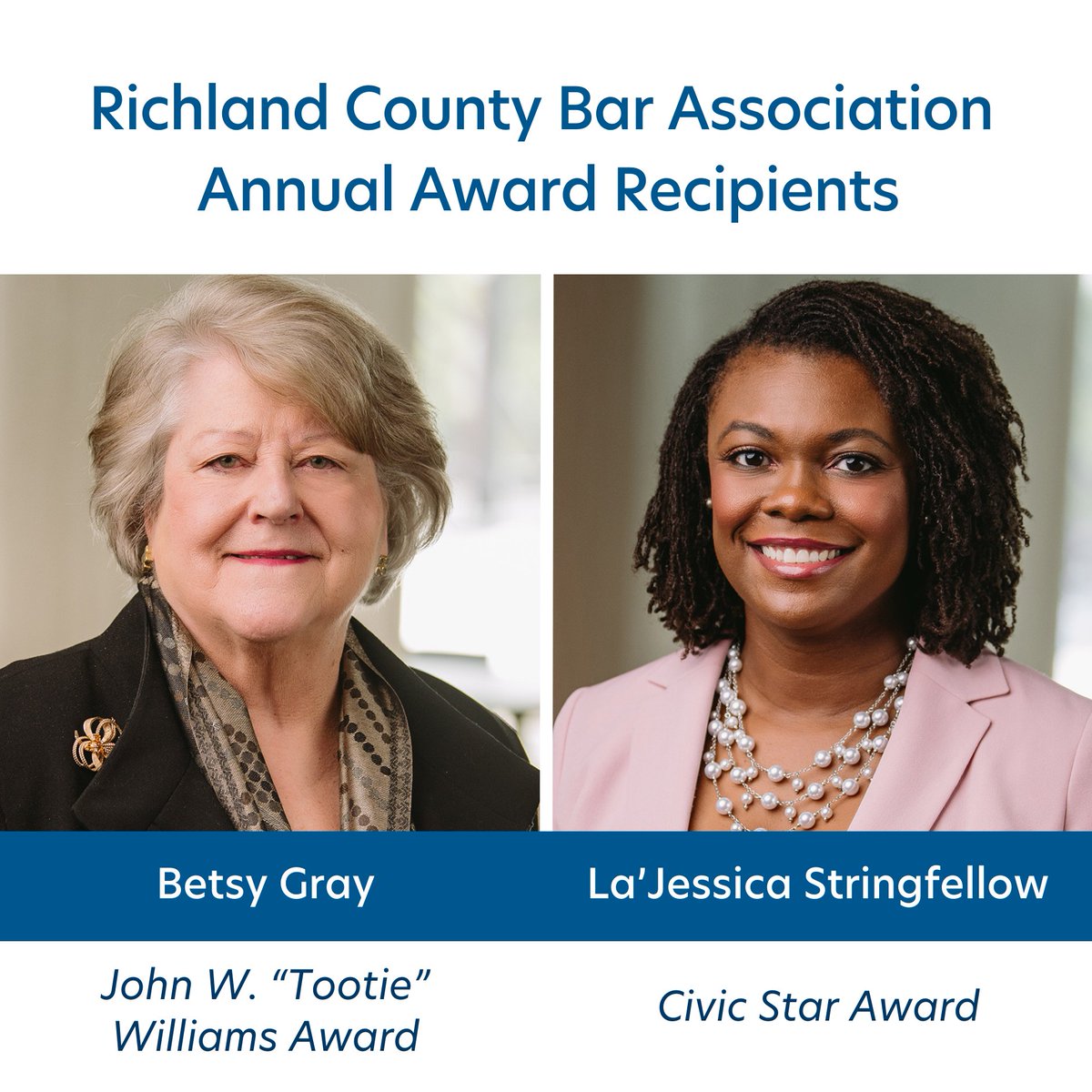 RobinsonGraySC's tweet image. Big congratulations to RG attorneys Betsy Gray and La'Jessica Stringfellow on receiving awards from the Richland County Bar Association! 

Read more here: bit.ly/4p0pdck