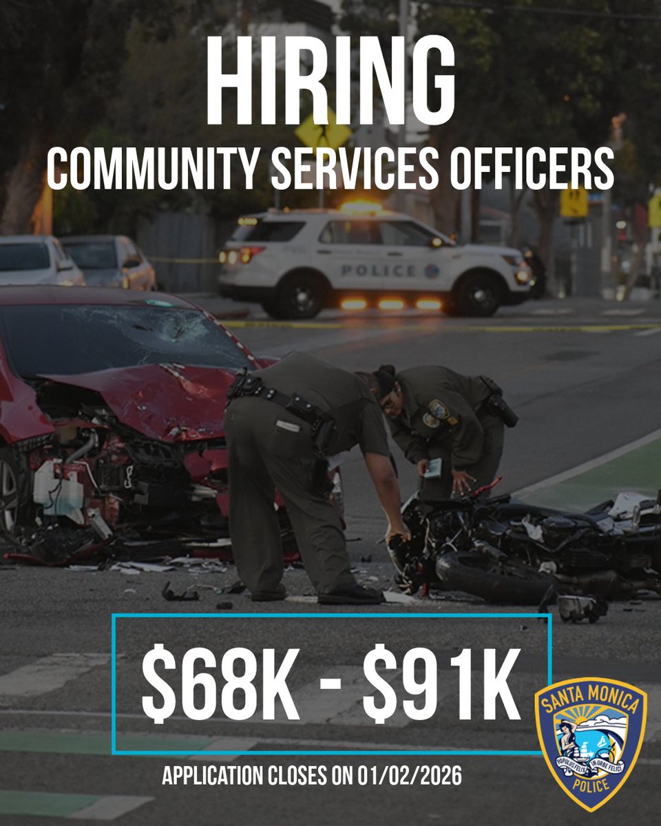 The Santa Monica Police Department is seeking Community Services Officers (CSOs) with two years of recent, paid experience involving heavy public contact. CSOs support sworn officers by conducting preliminary investigations, preparing reports, assisting with traffic control, and