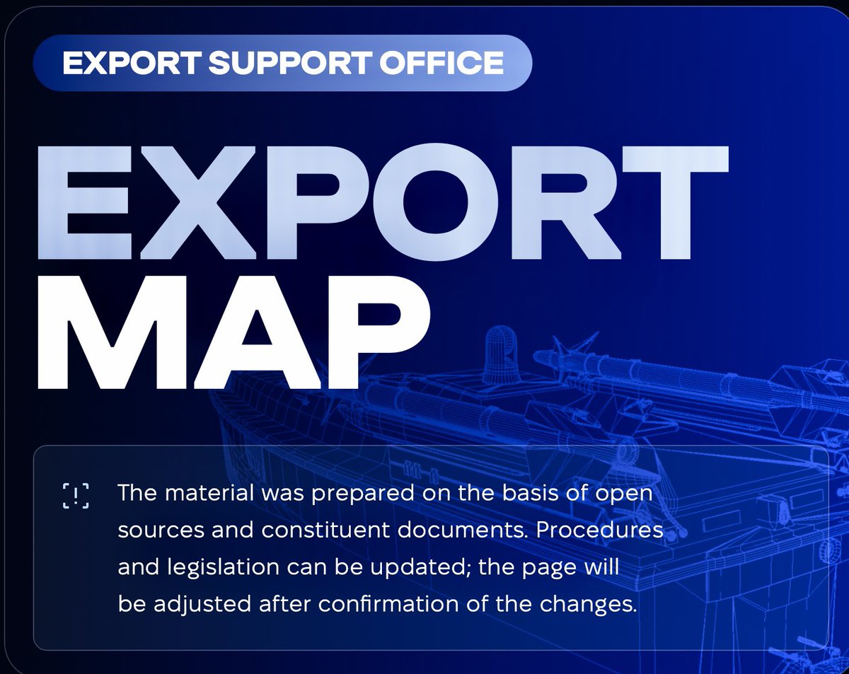 GrandpaRoy2's tweet image. Foreign capital eager to invest in Ukrainian defense manufacturers starved for funding has faced Ukrainian bureaucratic barriers.
A new Export Map has been developed by the Ukrainian Council of Gunsmiths, providing a roadmap for defense manufacturers to enter foreign markets.
1/