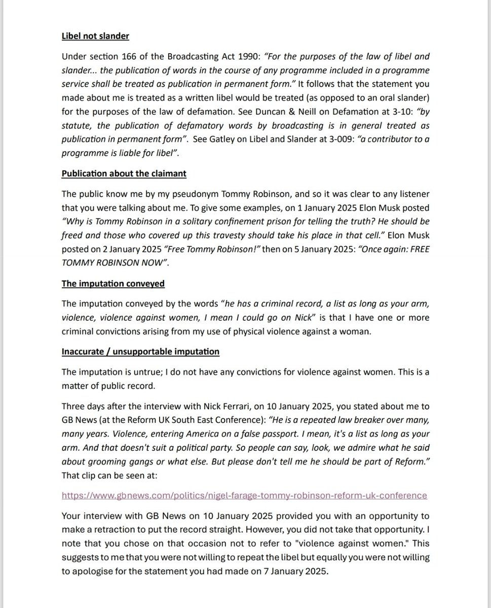 TRobinsonNewEra's tweet image. See below Pre-Action letter sent to @Nigel_Farage this evening. 

Enough is enough, I am entitled to the protection of the law as much as anyone else, and making false statements about me does me harm and can actually put me in physical danger. 

The legal process will now have…