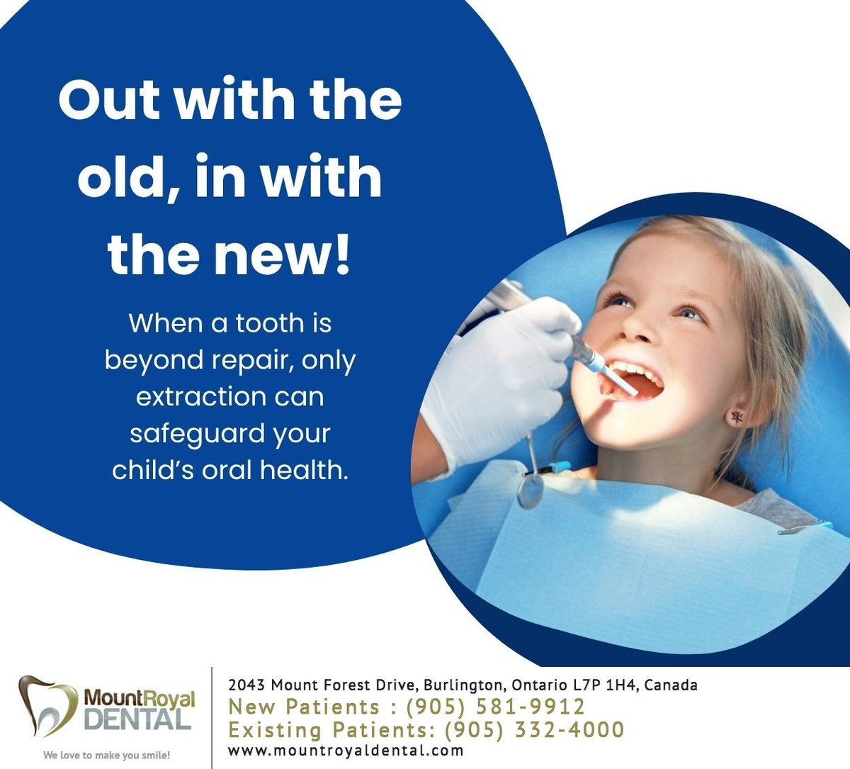Only extraction can safeguard your child's oral health when a tooth is beyond repair. We offer expert care and a gentle approach to necessary extractions. Visit mountroyaldental.com #toothextraction #dentalcare #oralhealth #burlington #ON #mountroyaldental