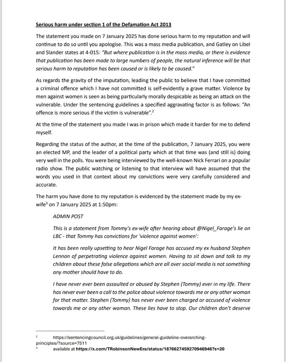 TRobinsonNewEra's tweet image. See below Pre-Action letter sent to @Nigel_Farage this evening. 

Enough is enough, I am entitled to the protection of the law as much as anyone else, and making false statements about me does me harm and can actually put me in physical danger. 

The legal process will now have…