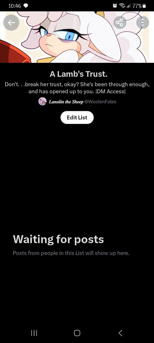 WoolenFates's tweet photo. “Mm, my writer made a couple of lists.
   Nothing too fancy. 
They like to keep things simple.

Simply like🤍 and retweet♻️ with a picture🖼️ of your muse to see if you earn a spot on either of these lists.
Don't be afraid to shoot your shots, friends.” https://t.co/OQnYVW3ZLd