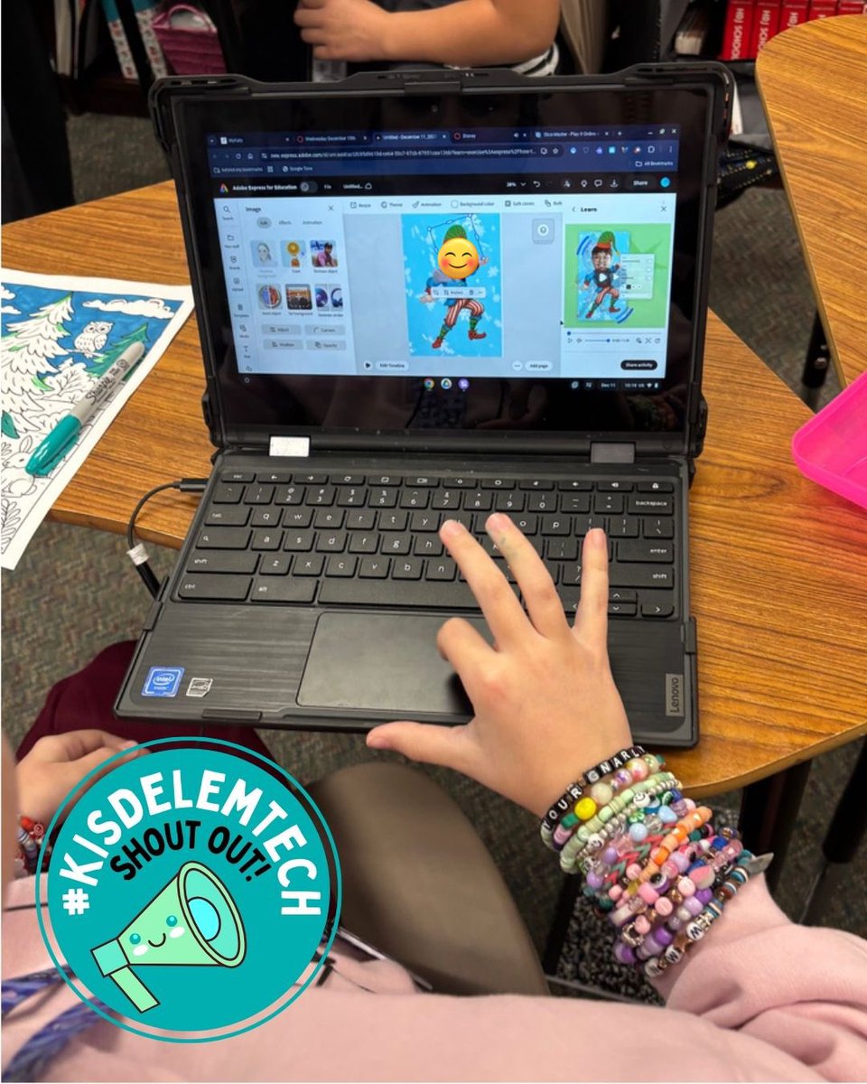 MrsJordanPorter's tweet photo. 5th graders at @HayesHawks are diving into #TECHmas by transforming themselves into dancing elves with @AdobeExpress! ๐จ
Lots of laughs, lots of creativity, and a whole lot of holiday tech magic. โจ๐ฌ
#KISDelemtech https://t.co/DC4J9iDPmz