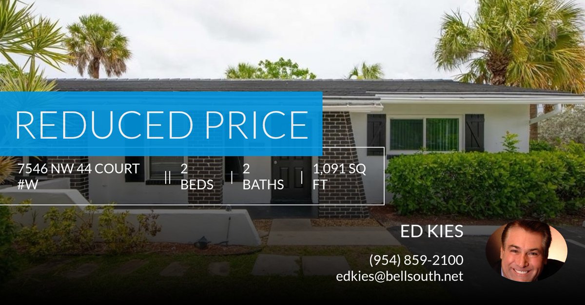 EdTheEncourager's tweet photo. 📍 Reduced Price 📍 This recently reduced home at 7546 Nw 44 Court #w in Coral Springs won't last long, so, don't wait to set up a showing! Reach out here or at (954) 859-2100 for more information! https://t.co/DrXfgGcV05 https://t.co/37yzaJyPaZ
