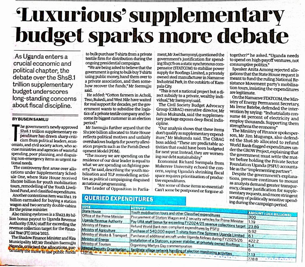 CSBAGUGANDA's tweet photo. What does the newly approved Supplementary Budget FY2025/26 mean for Uganda's fiscal discipline?
@mofpedU @Parliament_Ug @SEATINIUGANDA @DailyMonitor https://t.co/QqXSOdhSHj