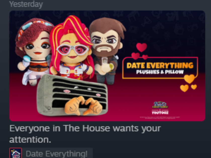 GarbageCanussy's tweet photo. i fucking hate this game and now they're selling plushies, fuck this game for claiming it's objectum, also fuck this game requiring you to click EVERY single dialog choice begging for a relationship to a really pathetic degree in order to successfully romance an npc. https://t.co/xpELJ5GWpq