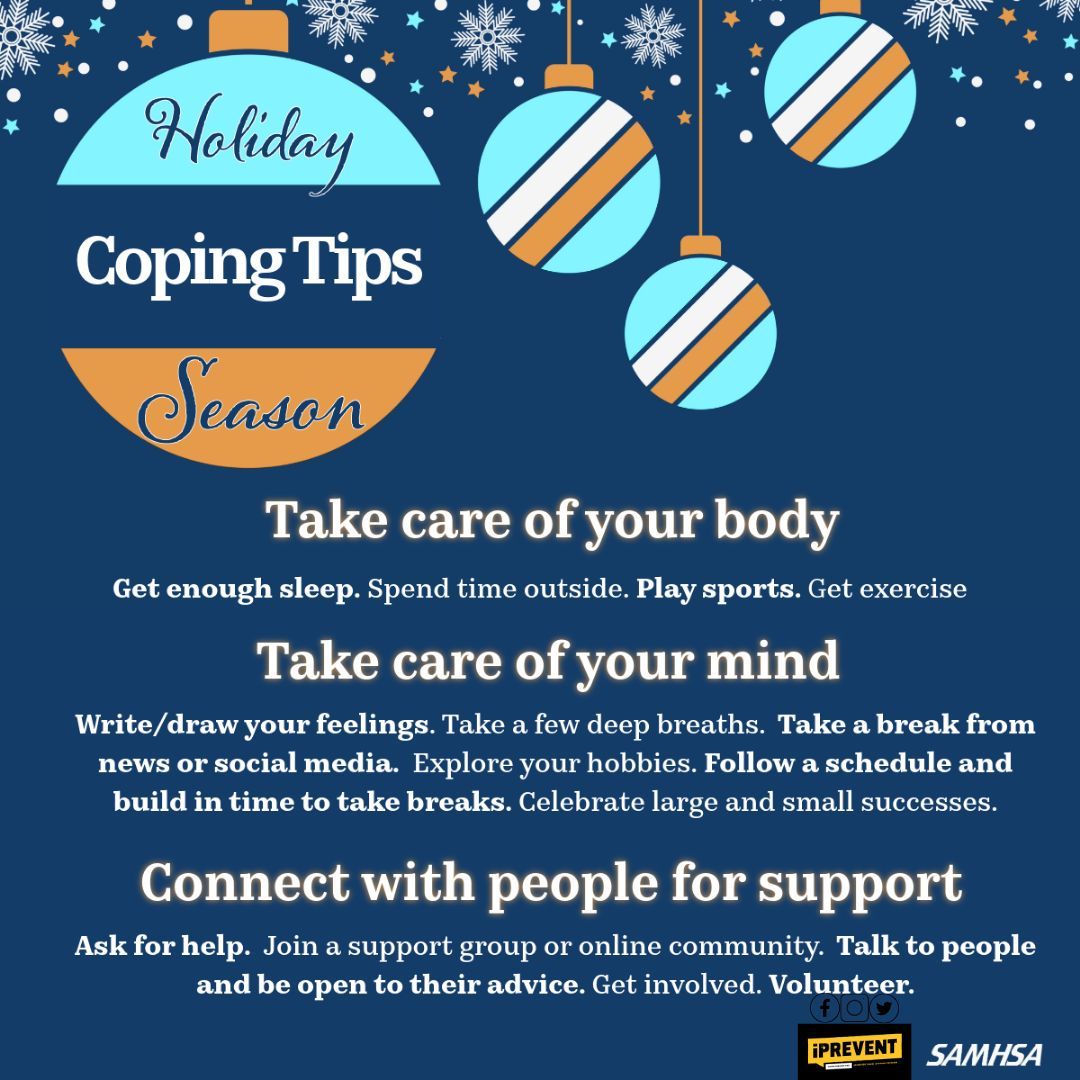 iPrevent_OHL's tweet image. Hi iPrevent Fam🎄
Show yourself some love💝and take care of yourself this season. That includes taking care of your overall mental and behavioral health. Learn some ways to take care of yourself to help de-stress: samhsa.gov/find-support/h…
#iPrevent
#CopingSkills
#SAMHSA