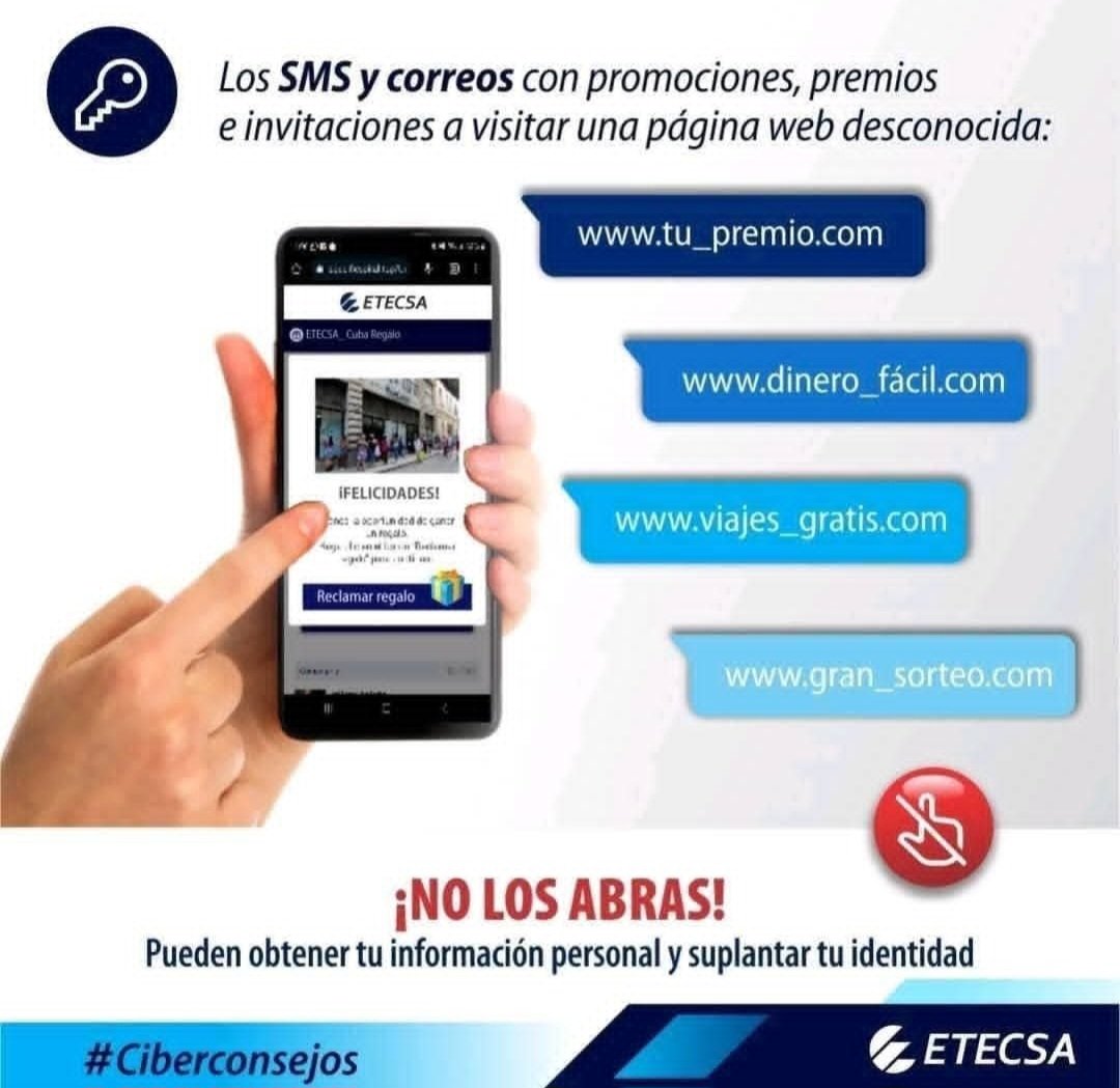🚨 Por estos días circulan diversas informaciones falsas sobre rifas y entregas de premios‼️
📌 Este #Ciberconsejos te ayudará a proteger tu info ℹ️ personal 😉 y evitar estafas 😤.