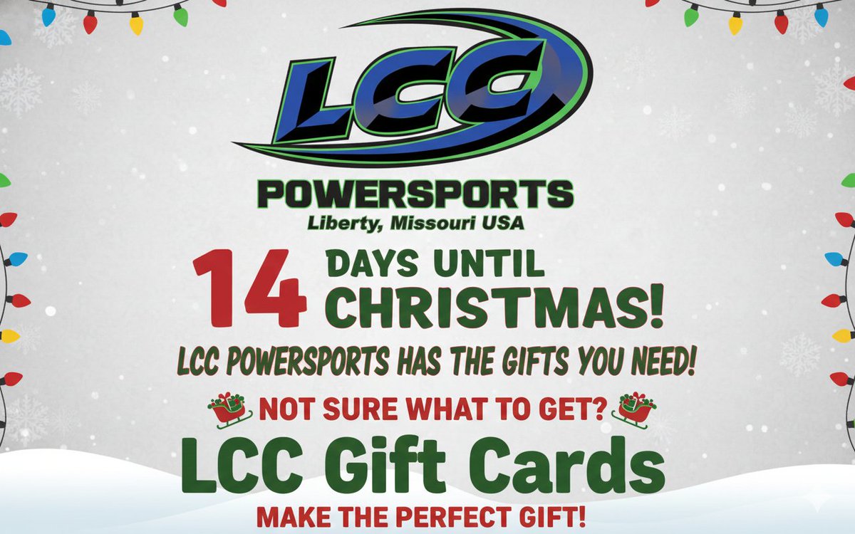 Can you believe only 14 days until Christmas!  Not sure what to get that Powersports Enthusiast?  How about a LCC Gift Card!
Questions give us a call or text at 816.677.6880
#ridelcc #lccgiftcards #christmas2025