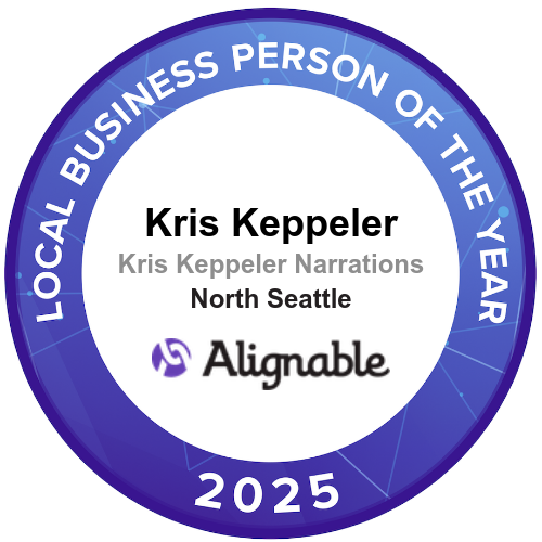 KrisNarrates's tweet photo. Thanks to your incredible support, @Alignable has named me the 2025 Local Businessperson of the Year for North Seattle! Hosting events and using my voice to animate your content drives my passion. #alignable #smallbusinessstrong https://t.co/6ifqzMfIPi