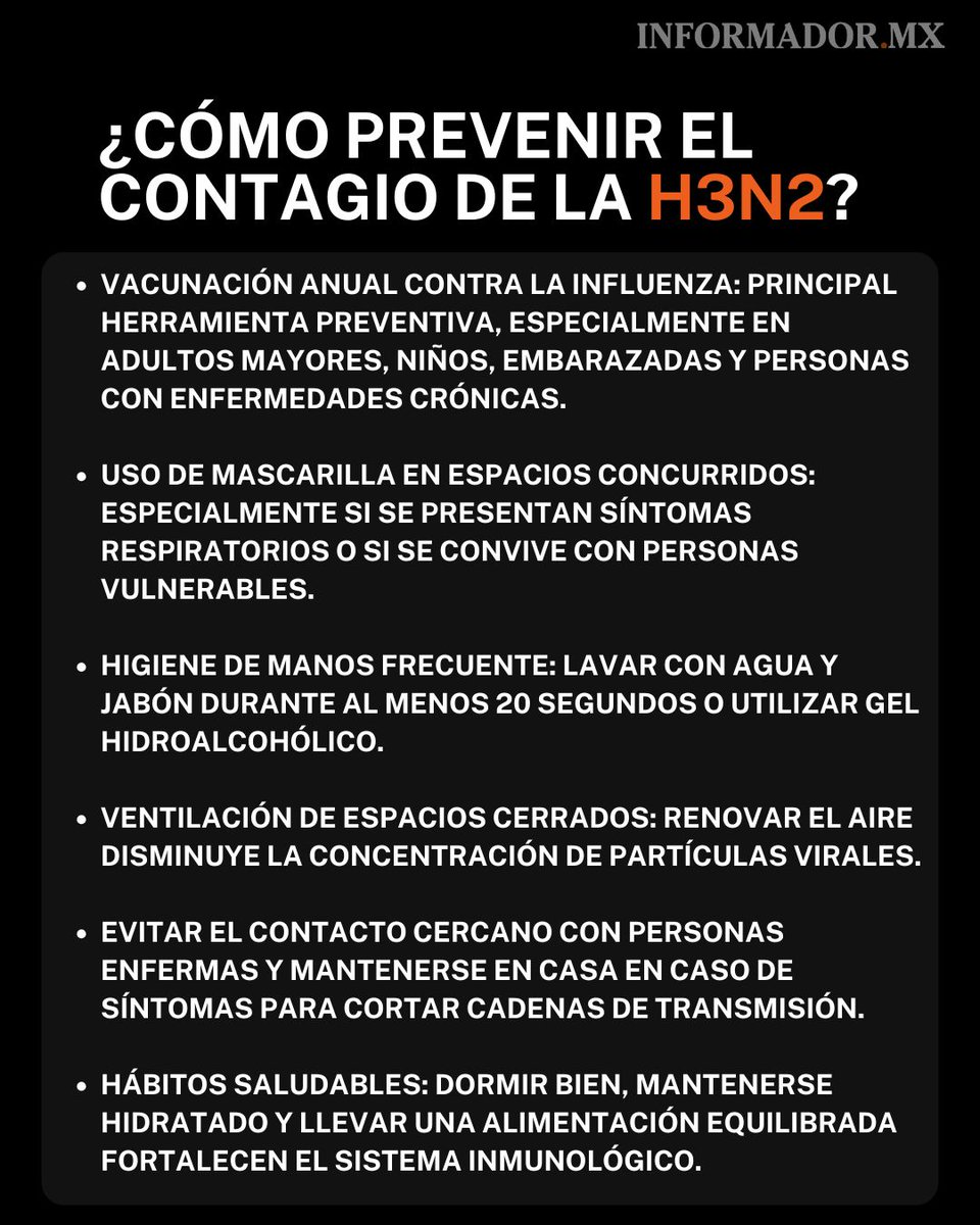 informador's tweet photo. 🔴El H3N2 es una variante del virus de la influenza A, responsable de una parte significativa de los casos de gripe estacional.  La enfermedad suele comenzar de manera abrupta y puede confundirse con otros cuadros respiratorios. https://t.co/POz2Z6S7fH