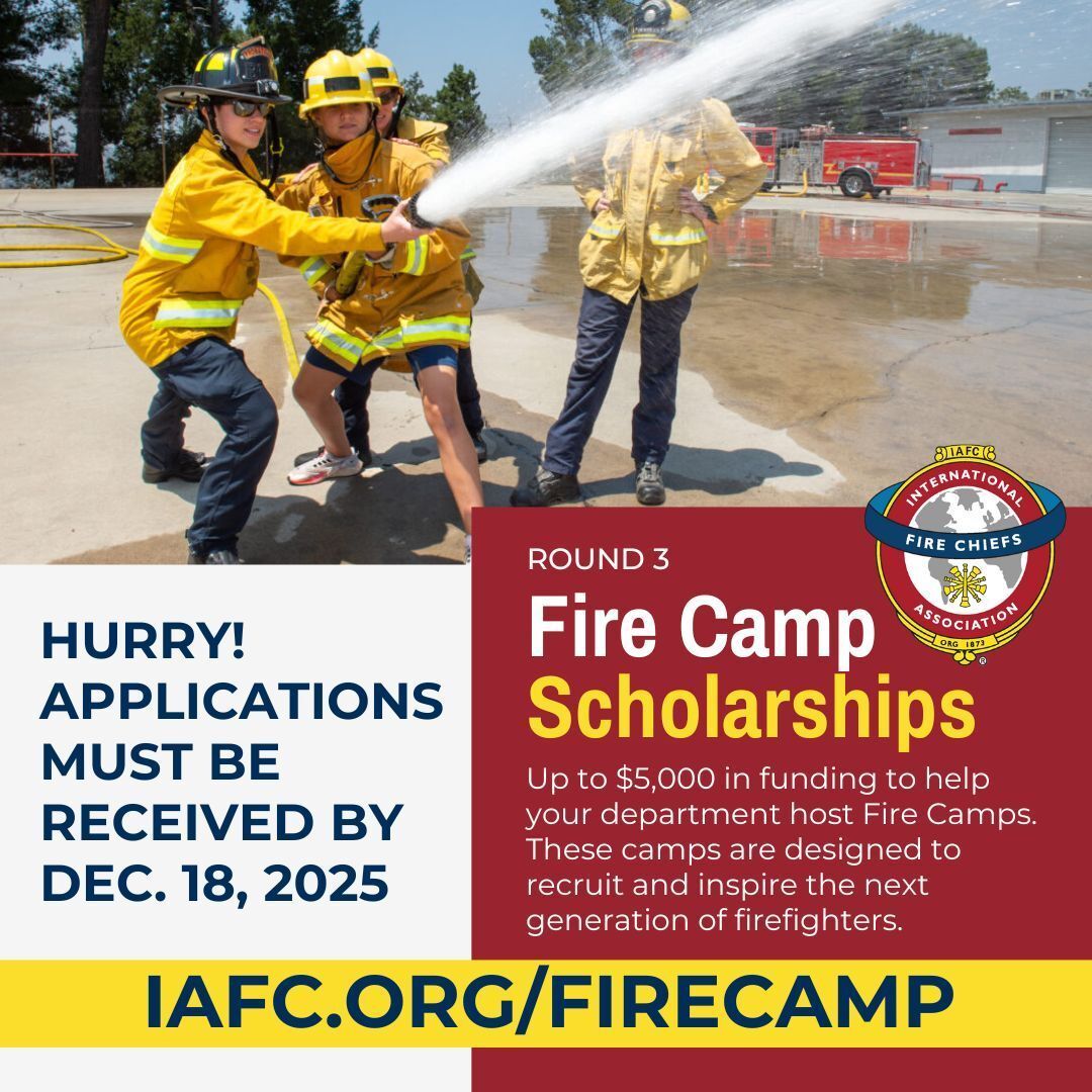 🚨 Last Call! Apply by Dec 18 for the IAFC Fire Camp Scholarship, funded by a FEMA SAFER grant.

Supports volunteer &amp; combination departments in hosting youth fire camps that inspire, educate, and build the future fire service.

👉 Don’t miss out! iafc.org/firecamp