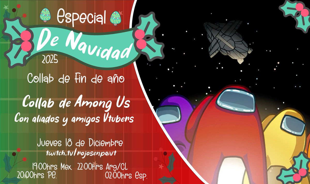 Atención:
Se viene el tradicional collab de Fin de año y para algo sencillo y sin complicaciones la collab será de Among Us.

Asi que etiqueten a su Vtuber o Vtuber puedes responder este post o mandar un MD

¡¡TODOS ESTAN INVITADOS!!

#VtuberES #VTuberUprising