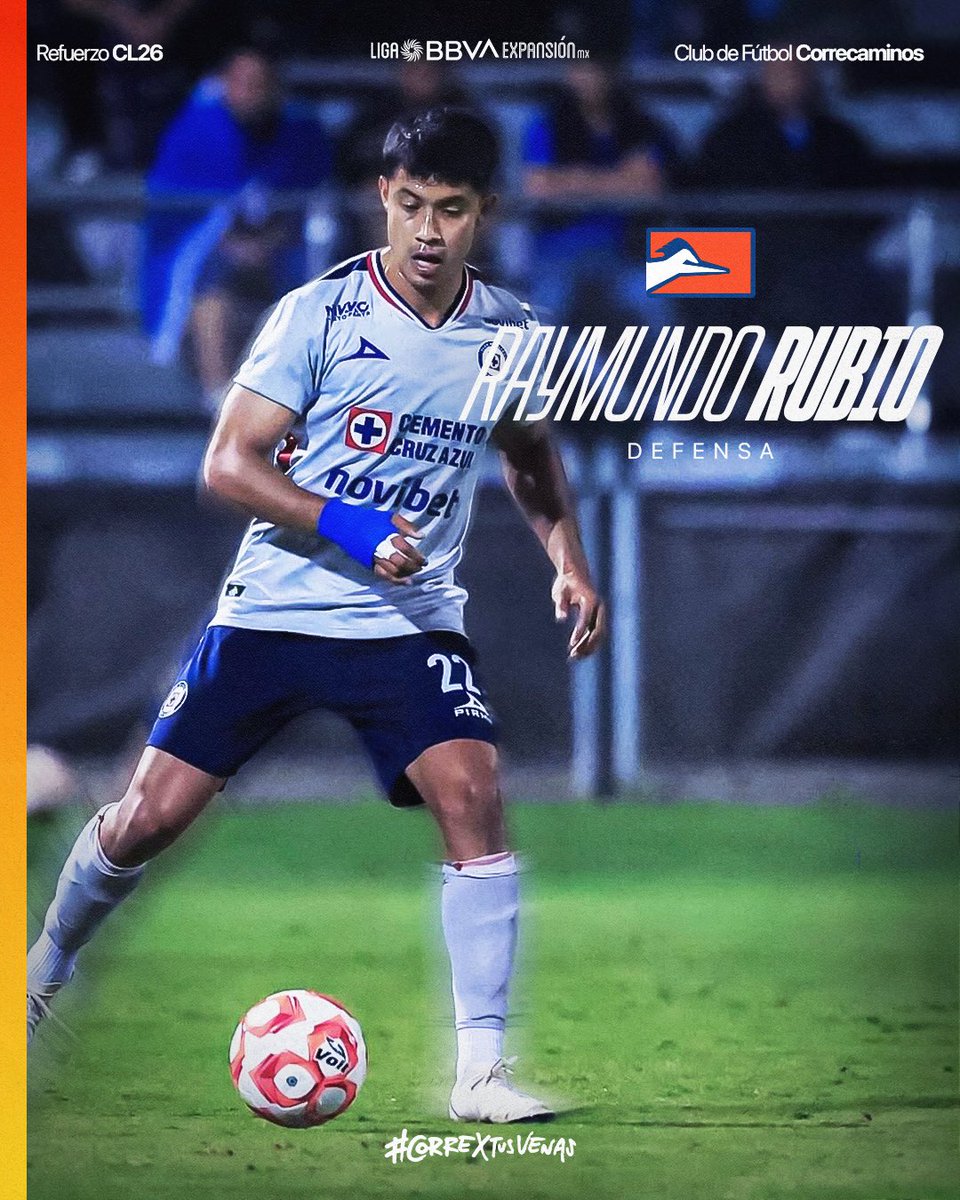 CFCorrecaminos's tweet photo. El Club de Futbol Correcaminos le da la Bienvenida a Raymundo Rubio 🙌🏼 como nuevo refuerzo para el CL 2026 de la Liga de Expansión ⚽️

¡Juntos Escribiremos una Nueva Historia! 💙🧡🤍

#CorreXTusVenas https://t.co/Dampeuzbwu