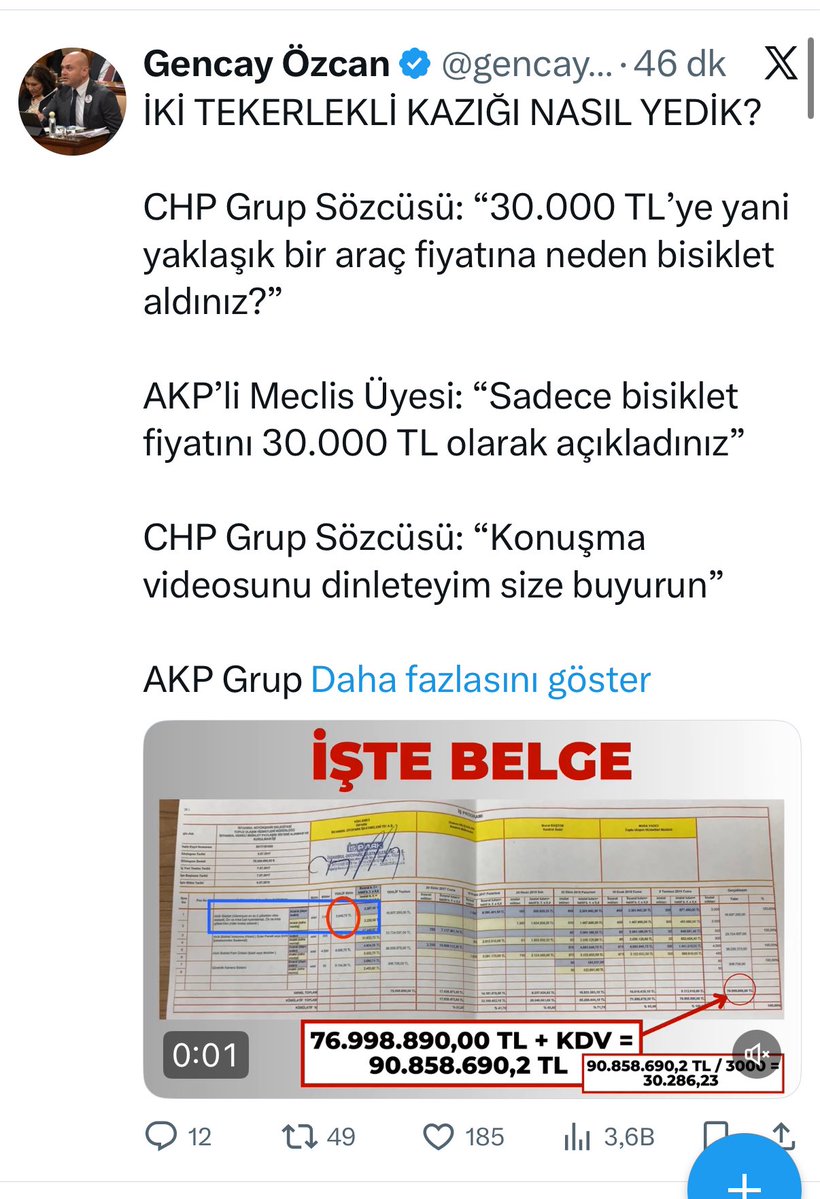 Durum gerçekten vahim.

BELGEMİZİ DE ÇALDILAR
Mecliste bisikletlerin birim fiyatının (5.600 TL) yazılı olduğu belgeyi göstermediler.
Belgeyi biz bulup yayınlayınca “belgeye” de ÇÖKTÜLER

Mal bulmuş mağribi gibi kendi belgemizle aklı sıra bizi vurmaya çalışıyor.

Bizim saklımız