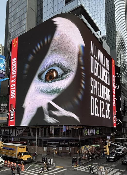 UAPWatchers's tweet photo. 🚨Lets Break Down What Spielberg Just Dropped In The Middle Of Times Square.

That billboard isn't normal marketing. The eye, the skin texture, the dimensional ripple around it, it's pulling straight from the modern UAP conversation, not the 1970s alien archetype Spielberg built his name on, and the tagline ALL WILL BE DISCLOSED is way too on the nose for coincidence.

He's signaling a shift I think, a story that lines up with everything insiders, pilots, scientists, and congressional investigators have been saying for the last two years.
Not "lights in the sky" and not "little green men" but entities, biology, control systems, and intelligence that doesn't fit the old frameworks. Spielberg isn't just releasing a movie, he's stepping directly into the disclosure era.

So let's please work out the meaning of this poster, we know how it works, there are always teasers and easter eggs.

I have turned the image upside down, lets go... 

#UFO #UAP #Disclosure #Spielberg #AllWillBeDisclosed #TimesSquare